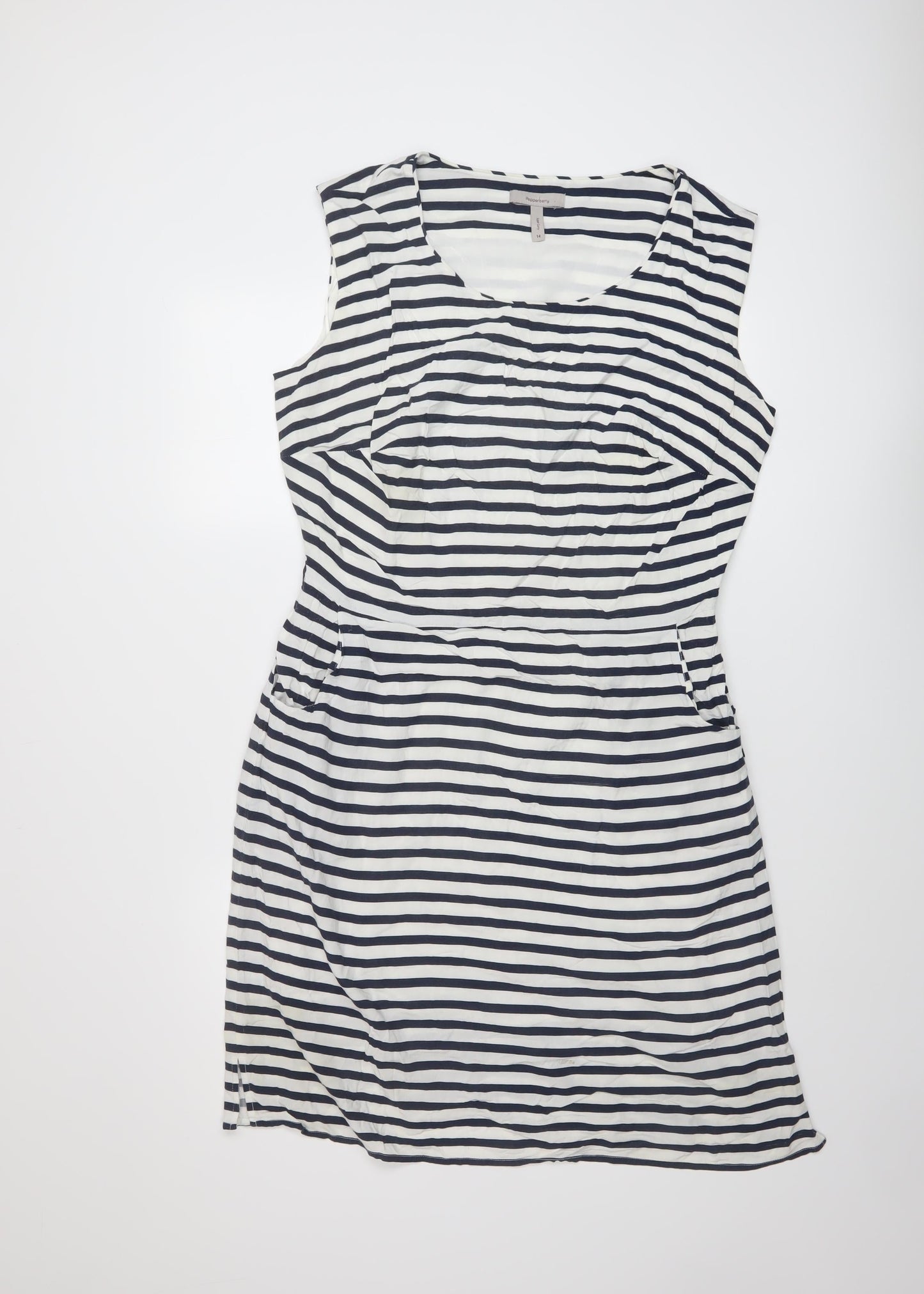 Pepperberry Womens Blue Striped Viscose A-Line Size 14 Round Neck Pullover