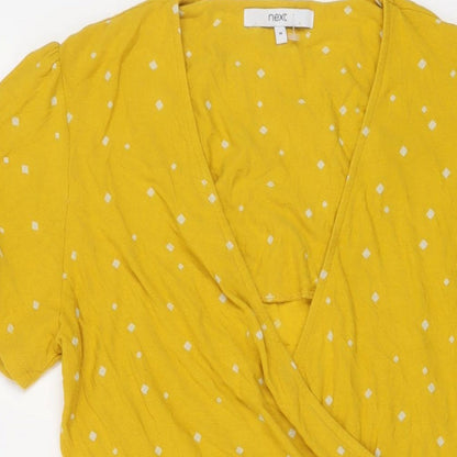 NEXT Womens Yellow Geometric Viscose A-Line Size 14 V-Neck Tie