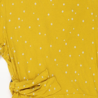 NEXT Womens Yellow Geometric Viscose A-Line Size 14 V-Neck Tie