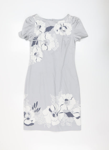 Oasis Womens Grey Floral Cotton A-Line Size 8 Collared Zip