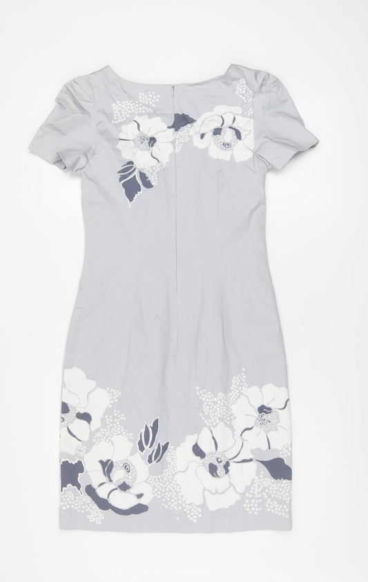 Oasis Womens Grey Floral Cotton A-Line Size 8 Collared Zip