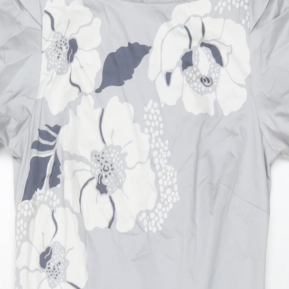 Oasis Womens Grey Floral Cotton A-Line Size 8 Collared Zip
