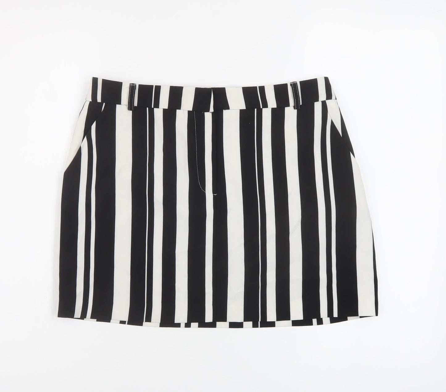 Miss Selfridge Womens Black Striped Polyester Mini Skirt Size 12 Zip