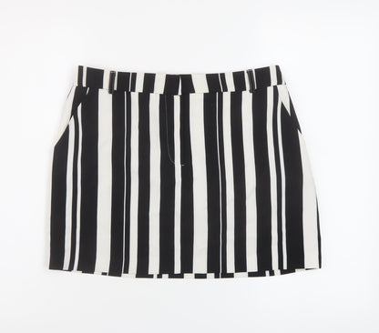 Miss Selfridge Womens Black Striped Polyester Mini Skirt Size 12 Zip
