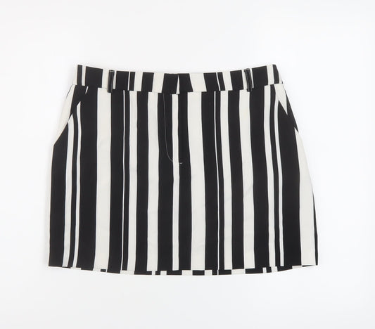 Miss Selfridge Womens Black Striped Polyester Mini Skirt Size 12 Zip