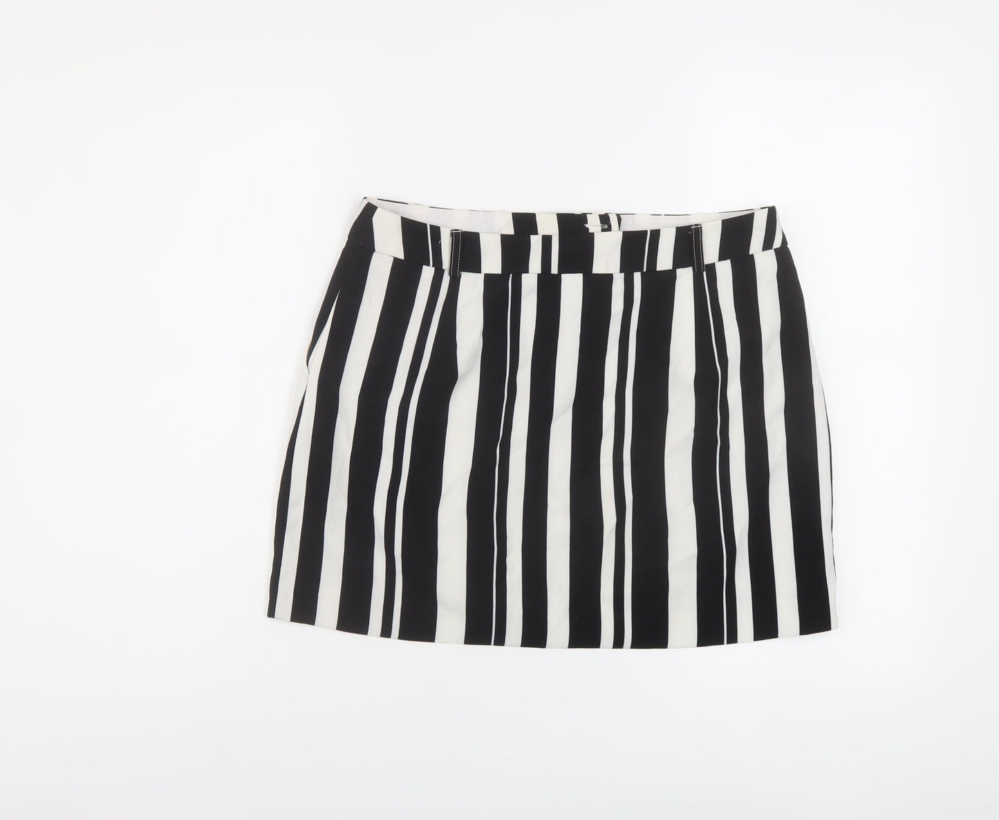 Miss Selfridge Womens Black Striped Polyester Mini Skirt Size 12 Zip