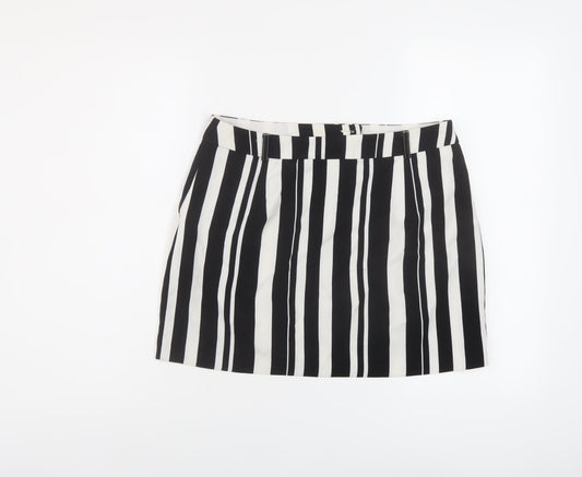 Miss Selfridge Womens Black Striped Polyester Mini Skirt Size 12 Zip