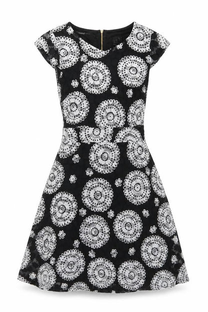 Izabel Womens Black Geometric Nylon A-Line Size 10 V-Neck Zip