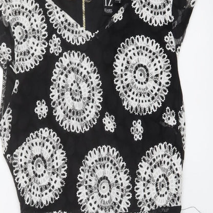 Izabel Womens Black Geometric Nylon A-Line Size 10 V-Neck Zip