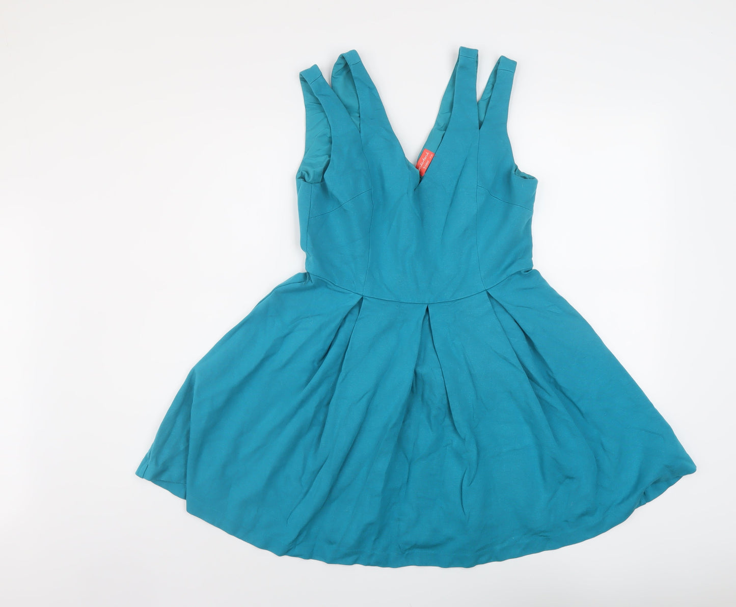 Oasis Womens Blue Viscose Skater Dress Size 10 V-Neck Zip