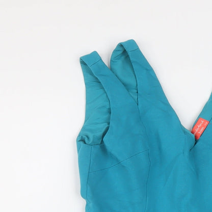 Oasis Womens Blue Viscose Skater Dress Size 10 V-Neck Zip