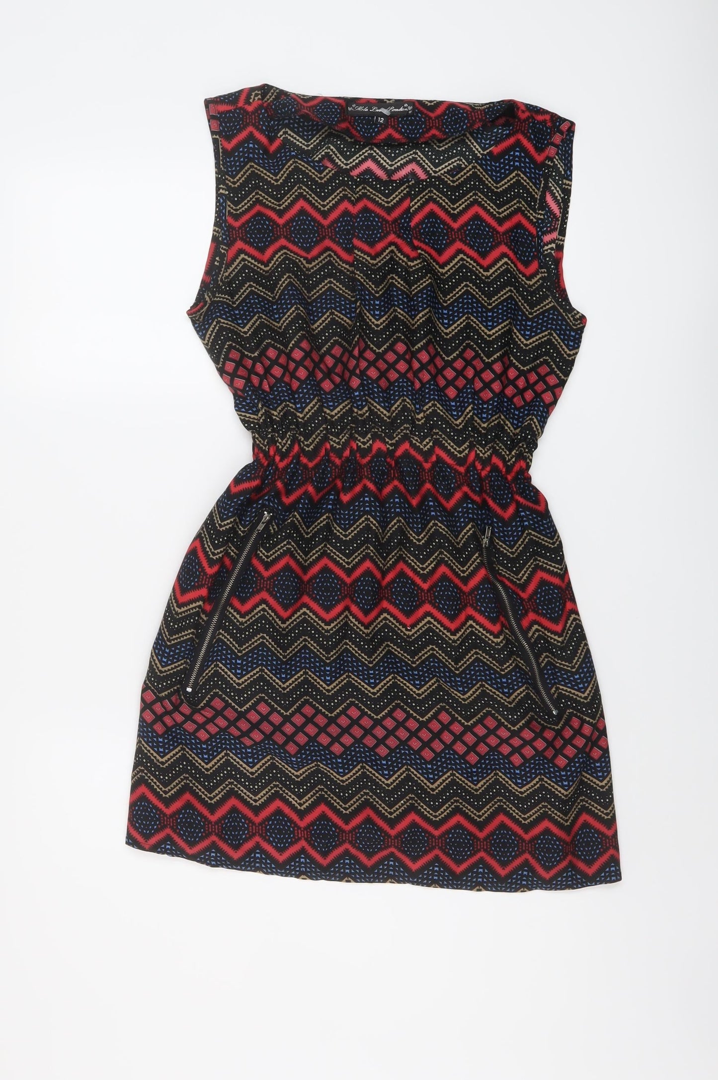 Mela London Womens Multicoloured Geometric Polyester A-Line Size 12 Boat Neck Pullover