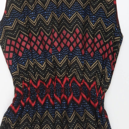 Mela London Womens Multicoloured Geometric Polyester A-Line Size 12 Boat Neck Pullover
