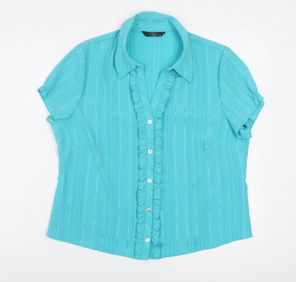 Bonmarché Womens Blue Polyester Basic Button-Up Size 16 Collared