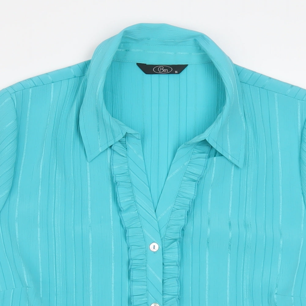 Bonmarché Womens Blue Polyester Basic Button-Up Size 16 Collared