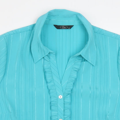 Bonmarché Womens Blue Polyester Basic Button-Up Size 16 Collared