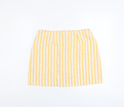 Miss Selfridge Womens Yellow Striped Polyester A-Line Skirt Size 12 Button