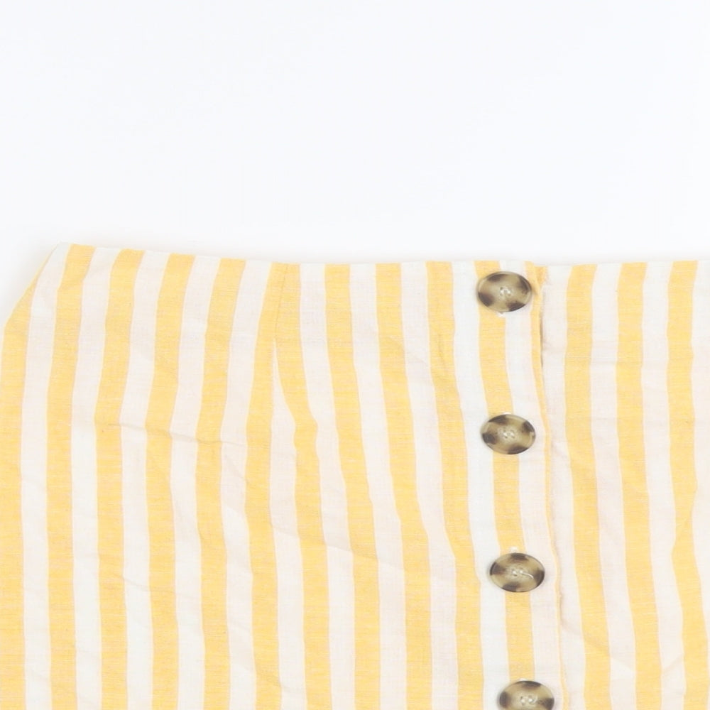 Miss Selfridge Womens Yellow Striped Polyester A-Line Skirt Size 12 Button
