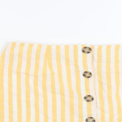 Miss Selfridge Womens Yellow Striped Polyester A-Line Skirt Size 12 Button