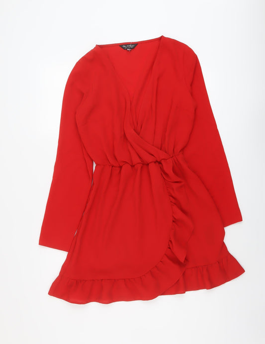 Miss Selfridge Womens Red Polyester A-Line Size 8 V-Neck Pullover