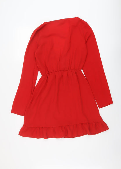 Miss Selfridge Womens Red Polyester A-Line Size 8 V-Neck Pullover