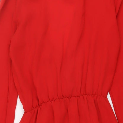 Miss Selfridge Womens Red Polyester A-Line Size 8 V-Neck Pullover