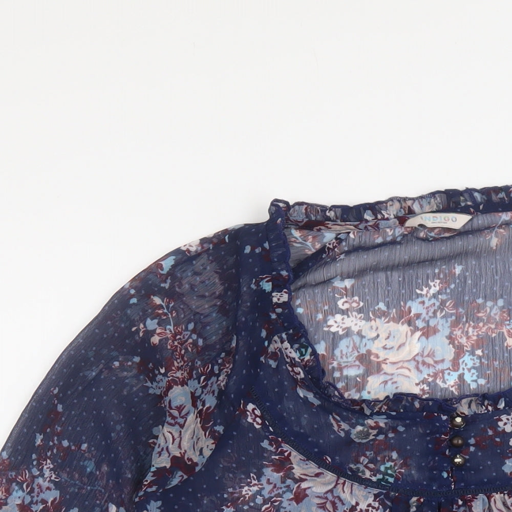 Womens UK Size 10 Indigo Blue Basic Blouse