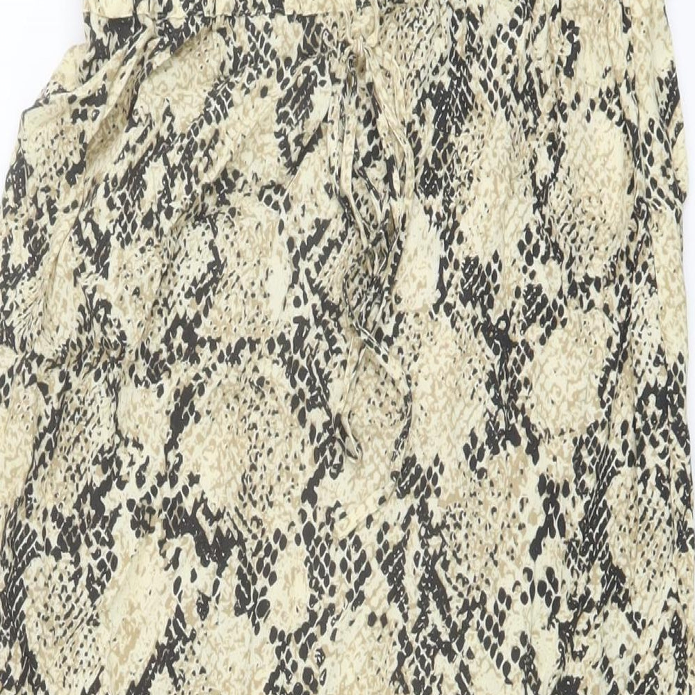 Marks and Spencer Womens Beige Animal Print Polyester A-Line Skirt Size 10 Drawstring