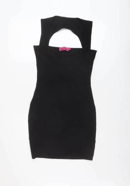 Boohoo Womens Black Polyester Mini Size 10 Square Neck Pullover