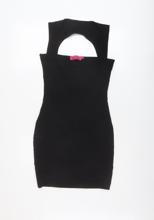 Boohoo Womens Black Polyester Mini Size 10 Square Neck Pullover
