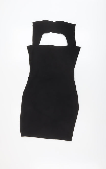 Boohoo Womens Black Polyester Mini Size 10 Square Neck Pullover