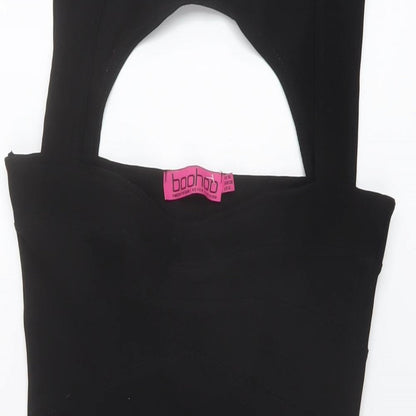 Boohoo Womens Black Polyester Mini Size 10 Square Neck Pullover