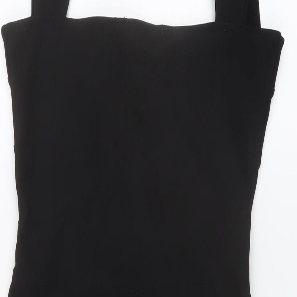 Boohoo Womens Black Polyester Mini Size 10 Square Neck Pullover