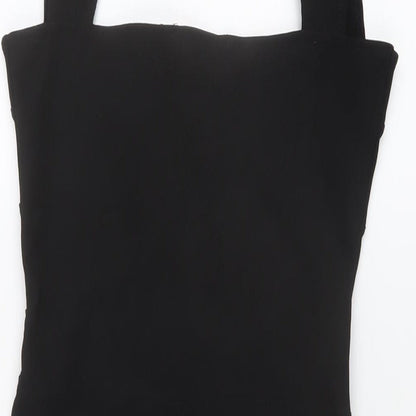 Boohoo Womens Black Polyester Mini Size 10 Square Neck Pullover