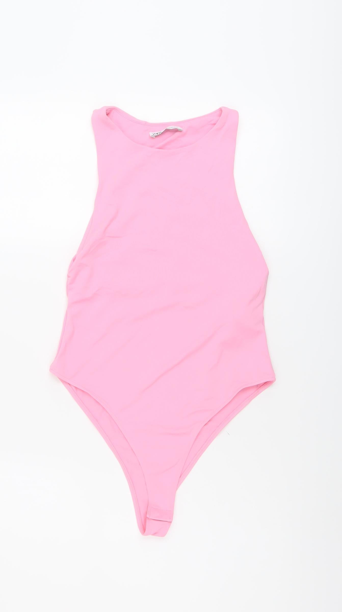 Zara Womens Orange Polyamide Bodysuit One-Piece Size M Snap