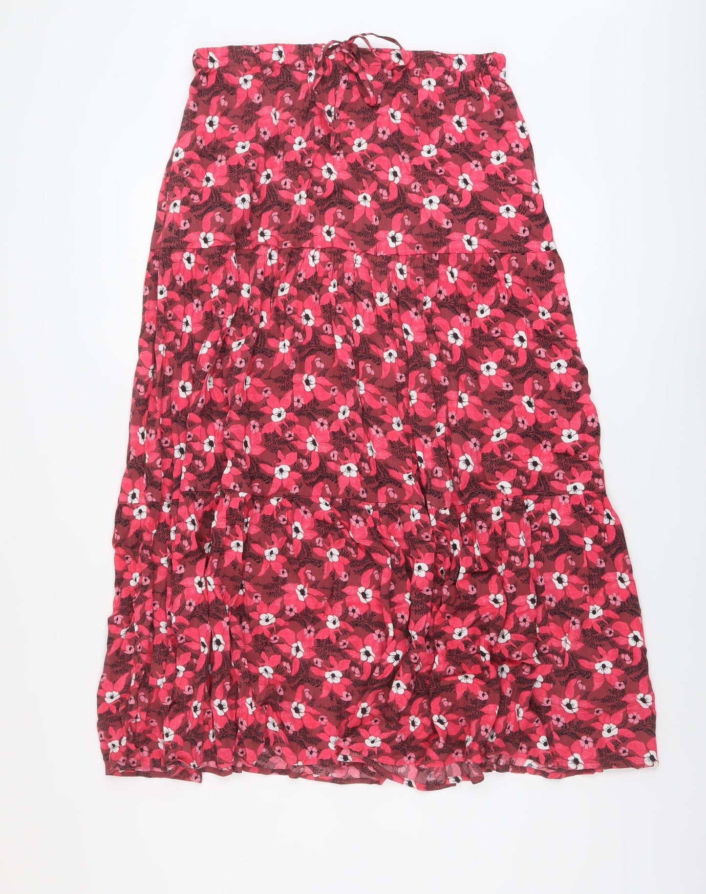 Per Una Womens Pink Floral Viscose A-Line Skirt Size 12 Drawstring