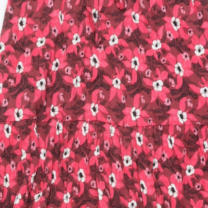 Per Una Womens Pink Floral Viscose A-Line Skirt Size 12 Drawstring