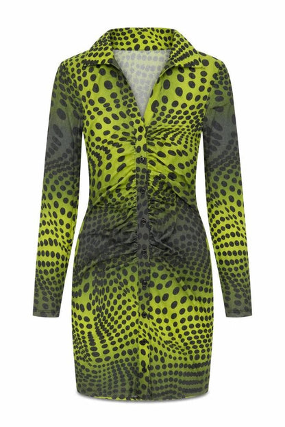 Nasty Gal Womens Green Polka Dot Polyester Bodycon Size 6 V-Neck Button