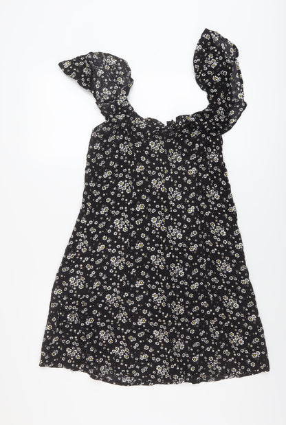 I SAW IT FIRST Womens Black Floral Viscose A-Line Size 12 Round Neck Zip