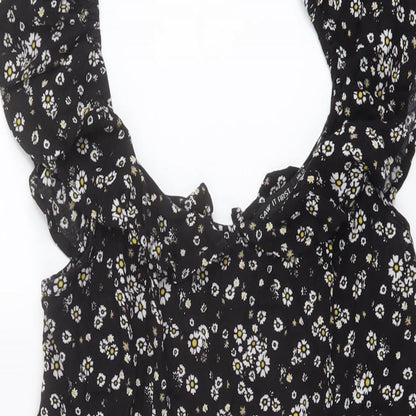 I SAW IT FIRST Womens Black Floral Viscose A-Line Size 12 Round Neck Zip