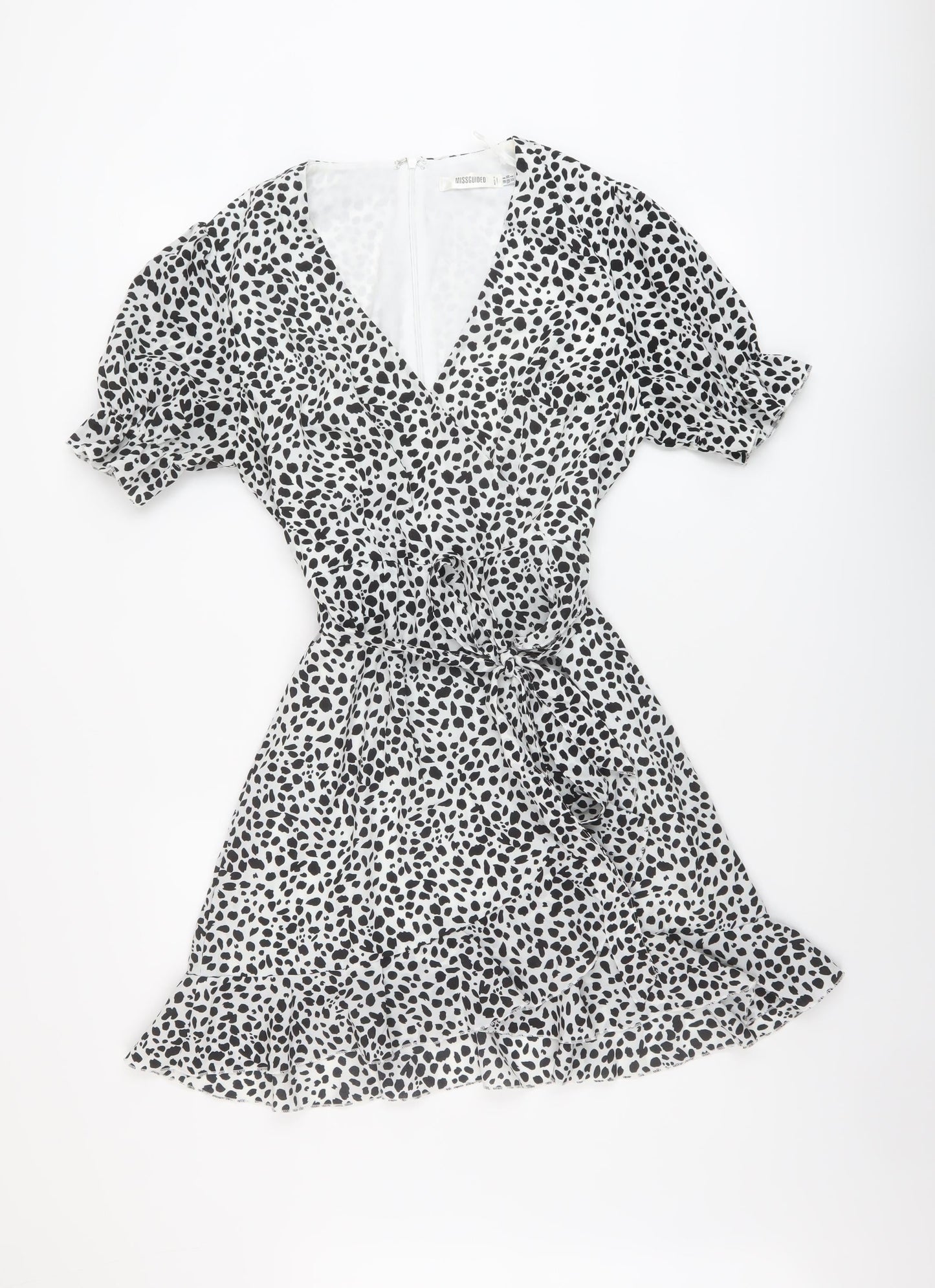 Missguided Womens White Geometric Polyester Mini Size 8 V-Neck Zip