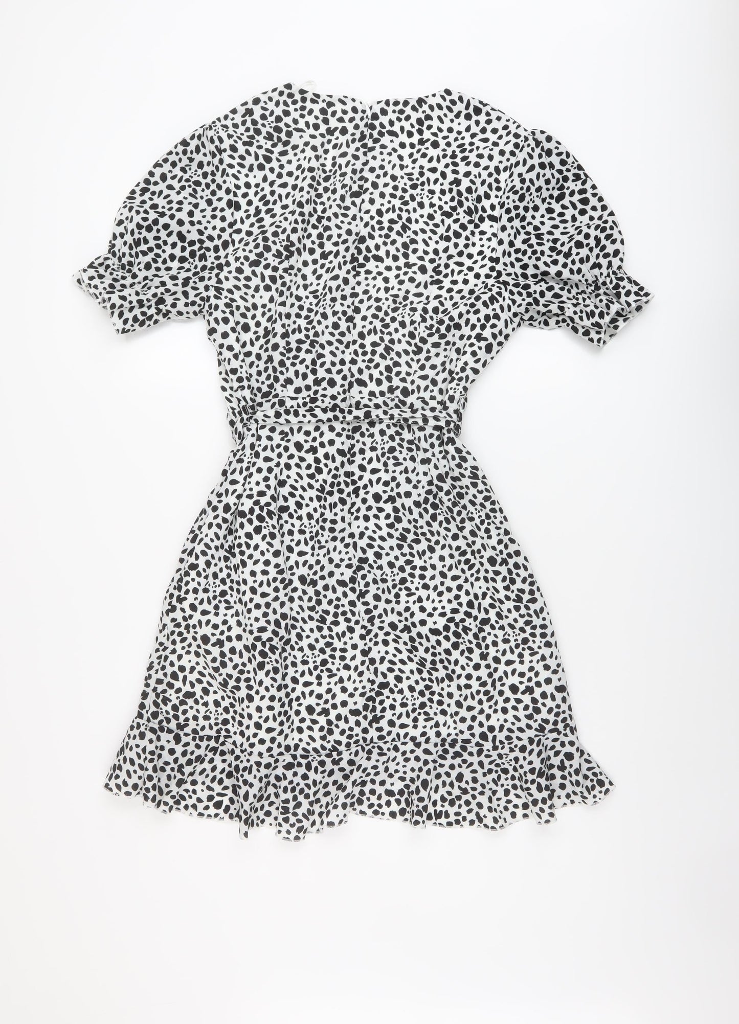 Missguided Womens White Geometric Polyester Mini Size 8 V-Neck Zip