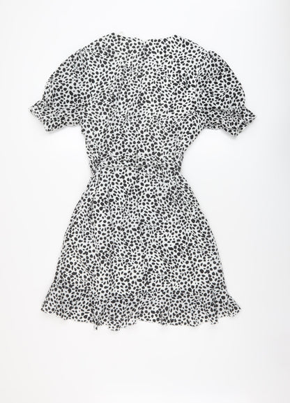 Missguided Womens White Geometric Polyester Mini Size 8 V-Neck Zip