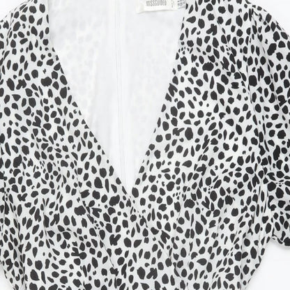 Missguided Womens White Geometric Polyester Mini Size 8 V-Neck Zip