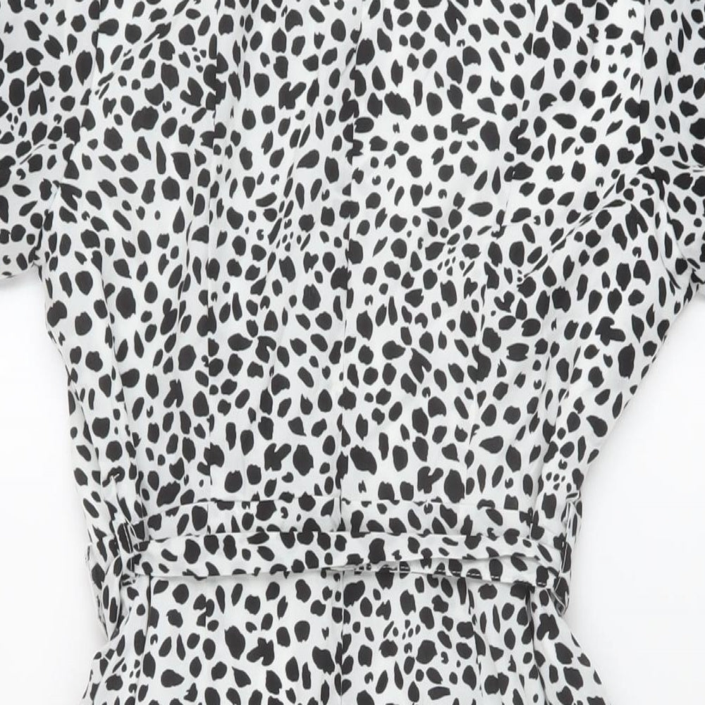 Missguided Womens White Geometric Polyester Mini Size 8 V-Neck Zip