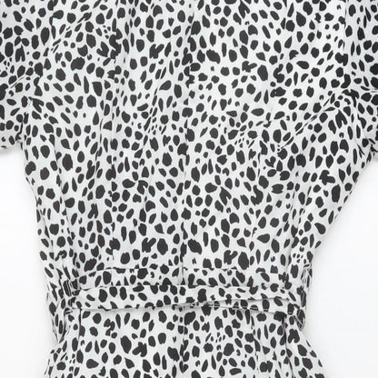 Missguided Womens White Geometric Polyester Mini Size 8 V-Neck Zip