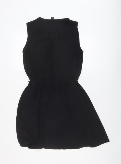H&M Womens Black Polyester A-Line Size 8 V-Neck Button