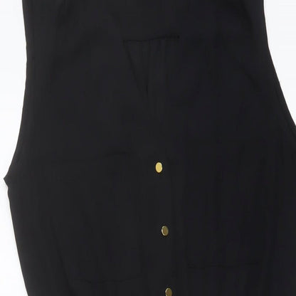 H&M Womens Black Polyester A-Line Size 8 V-Neck Button