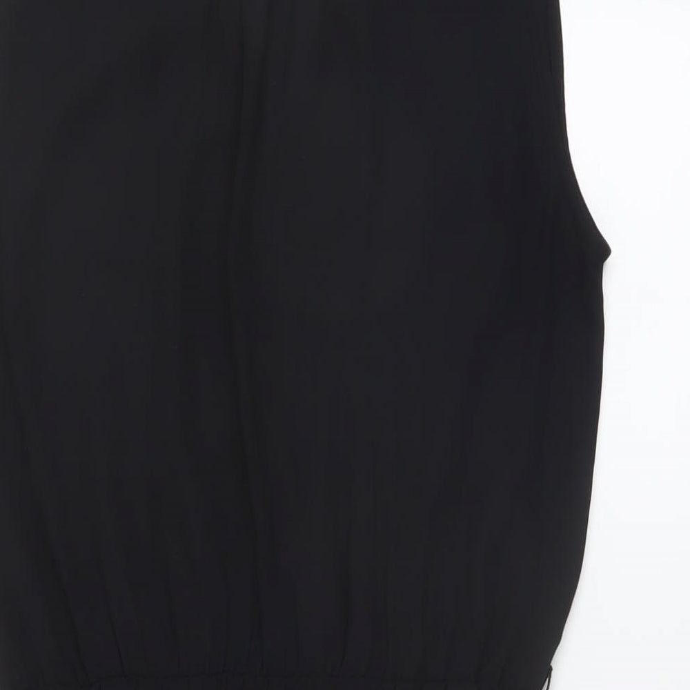 H&M Womens Black Polyester A-Line Size 8 V-Neck Button