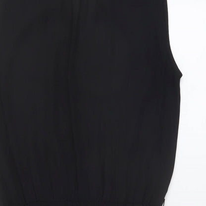 H&M Womens Black Polyester A-Line Size 8 V-Neck Button